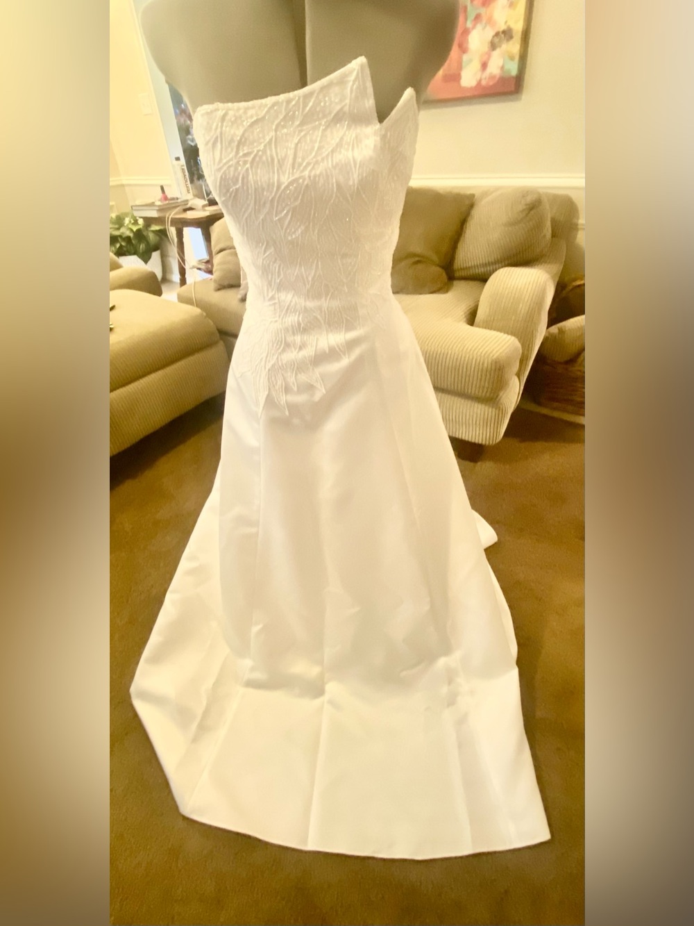 Stunning White Strapless Beaded Bodice A-Line Wedding Dress